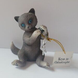 Hamilton Collection Little Cat-Astrophies "Keys To Catastrophe" Gray Cat Figurin